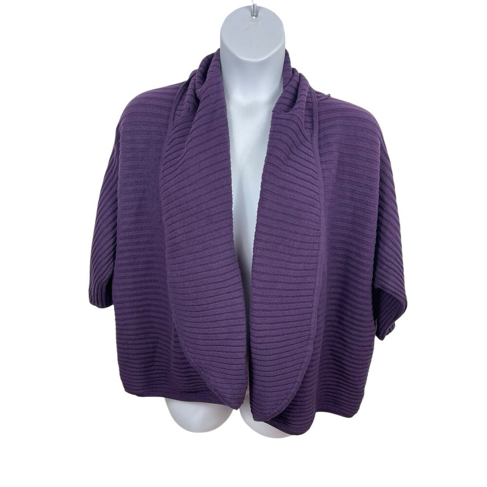 Gabriella Rossi Purple Ribbed Dolman Sleeve Open Front Cardigan 1x